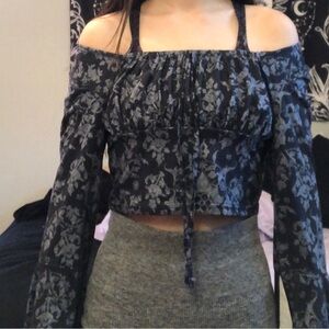 Romwe crop flower long sleeve shirt